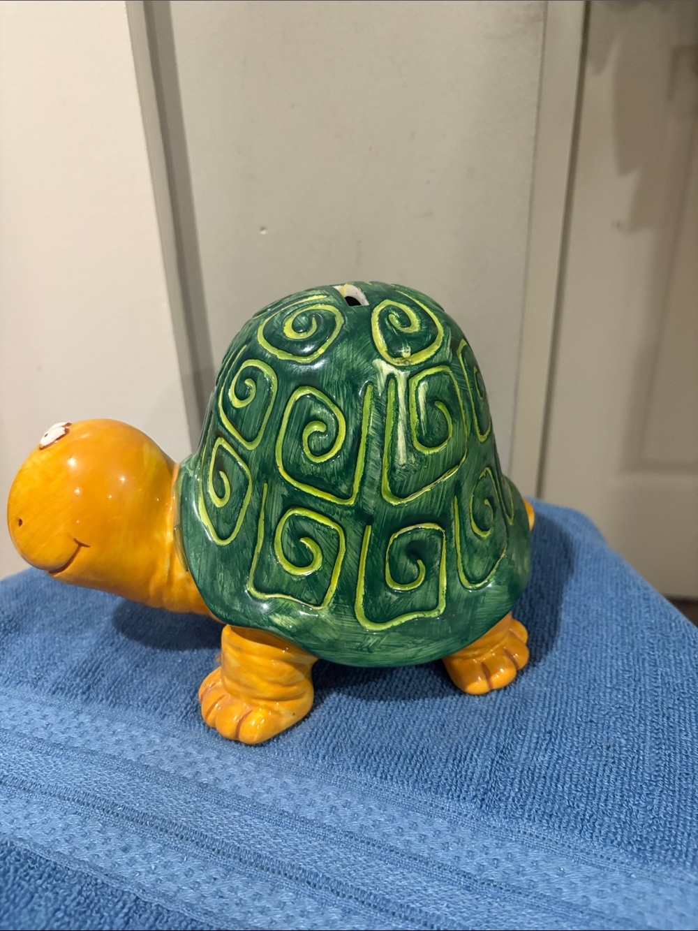 Ceramic Turtle Coin Bank in Green and Yellow